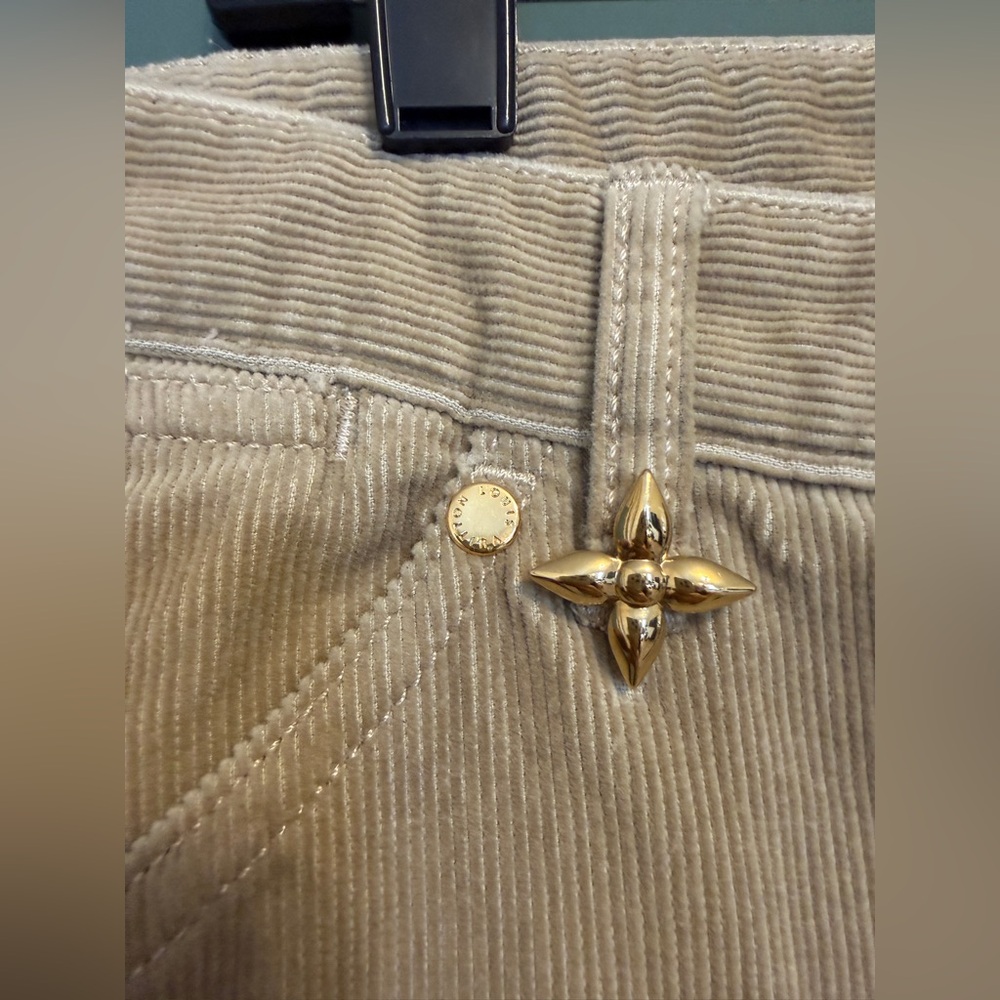 LV Louis Vuitton Pants Beige Gold Tone Buttons Men Corduroy Cotton 50 US 40 - Picture 3 of 13